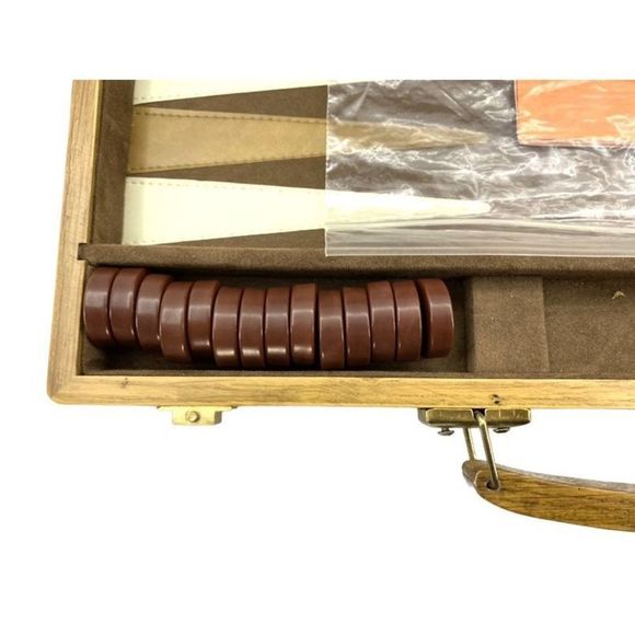 Vintage Wooden Case Backgammon Set - No Dice - All Other Pieces Included - Picture 5 of 6